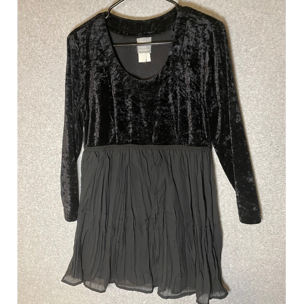 Rabbit Designs Black Velvet Chiffon Dress‎ Petite Size 10 Whimsigoth Witchy